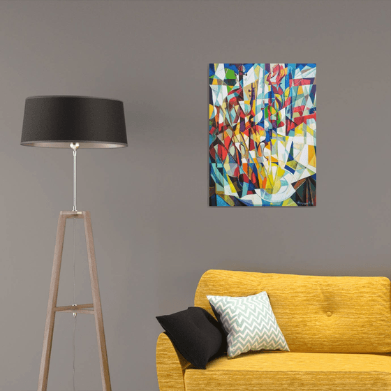 Still life with lemons and violin-2 (60x80cm, cubism, oil painting, ready to hang)