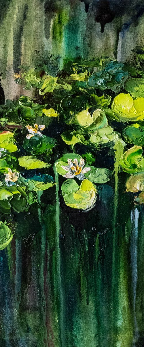 Water Lily Oil Painting by Mily Art