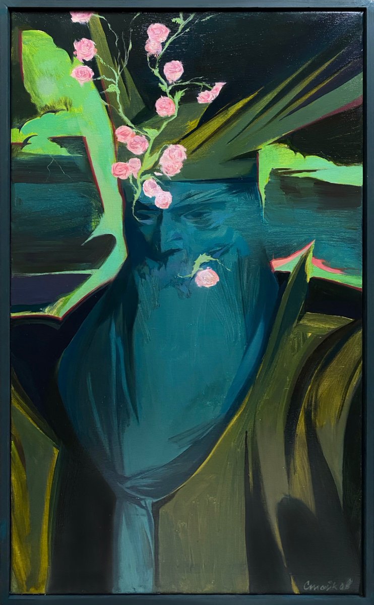 Expressive Portrait Oil Painting By Stefan Stoikov, 19 X 32", Draugr, Original Artwork