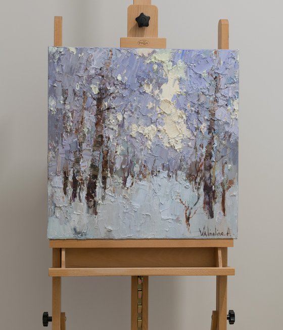 Winter forest - Original oil Landscape painting