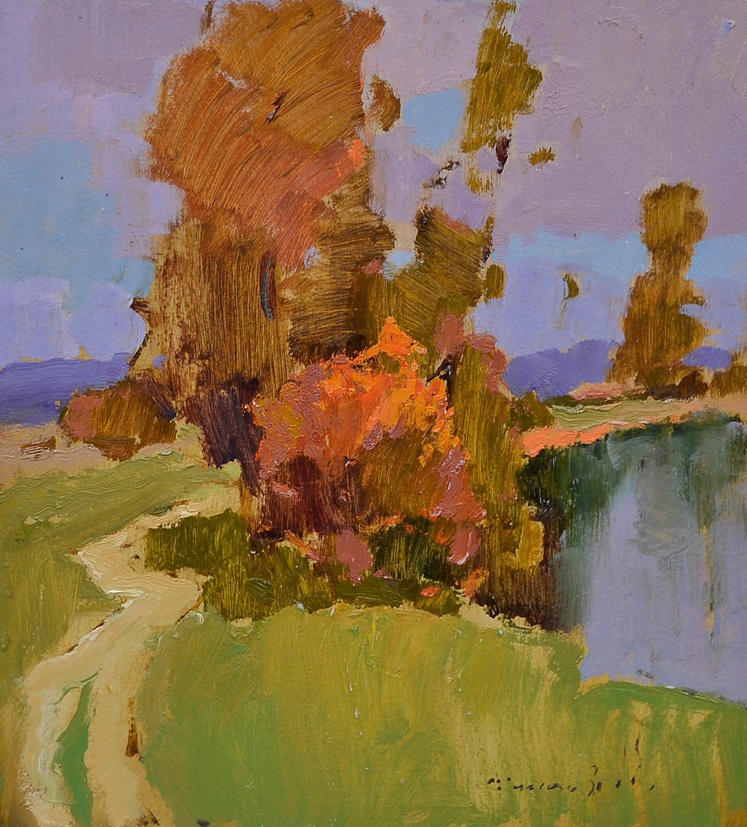 Impressionistic Landscape Oil Painting By Alexander Shandor, 14 X 15, Village Of Velyka Kopanya, Original Artwork