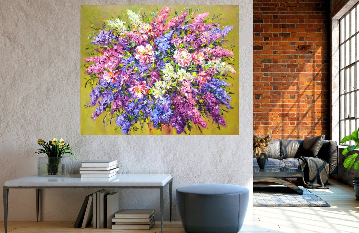 Expressive Botanical Oil Painting By Iryna Kastsova, 47 X 39, Flower Mood 5, Original Artwork