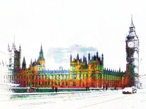 Colores, Londres, Big Ben/XL large original artwork by Javier Diaz