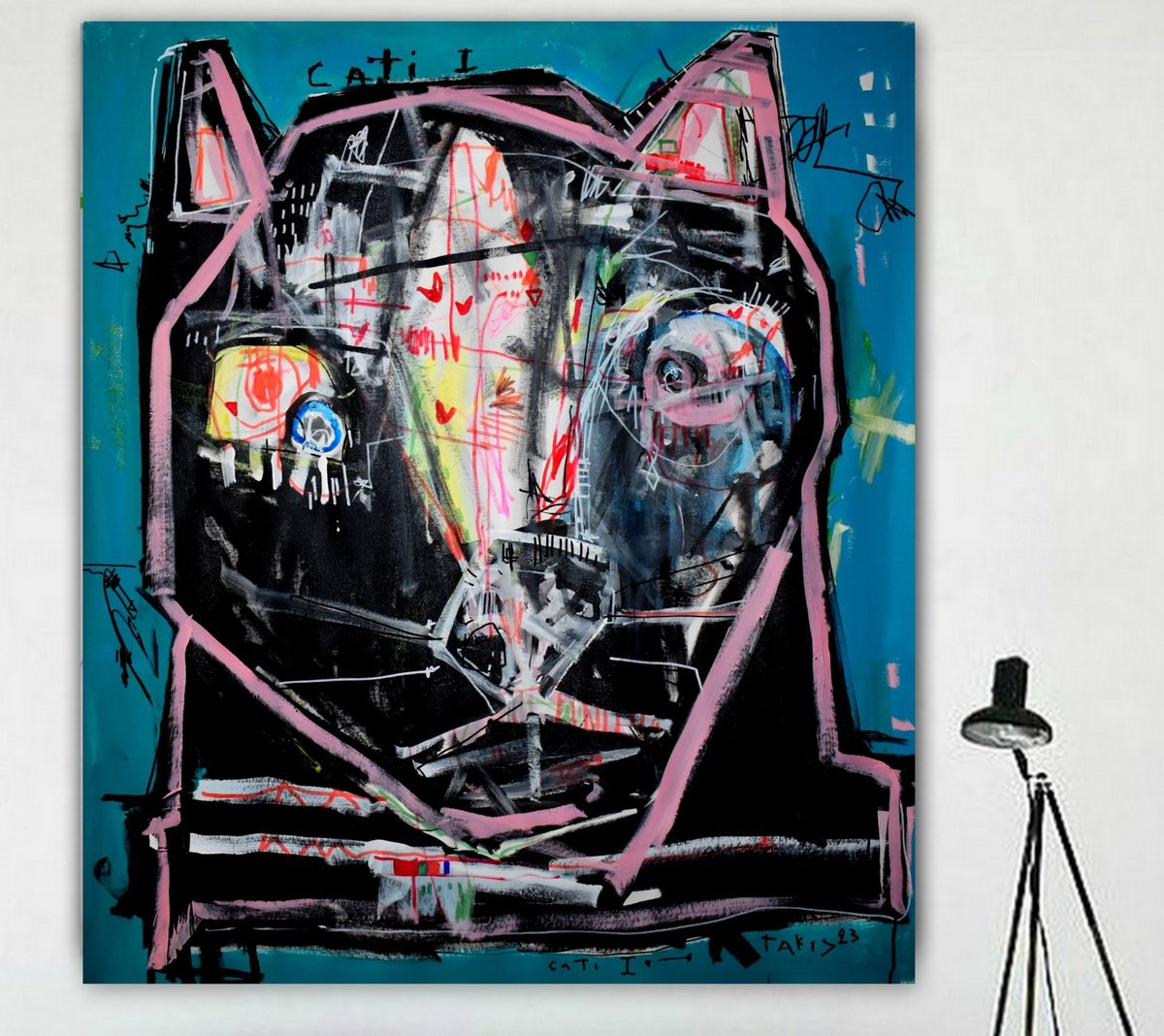 Abstract Portrait Acrylic Painting By Dimitris Pavlopoulos, 39 X 47, Cati#1, Original Artwork