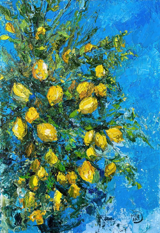 Lemon Tree Impasto Oil Art