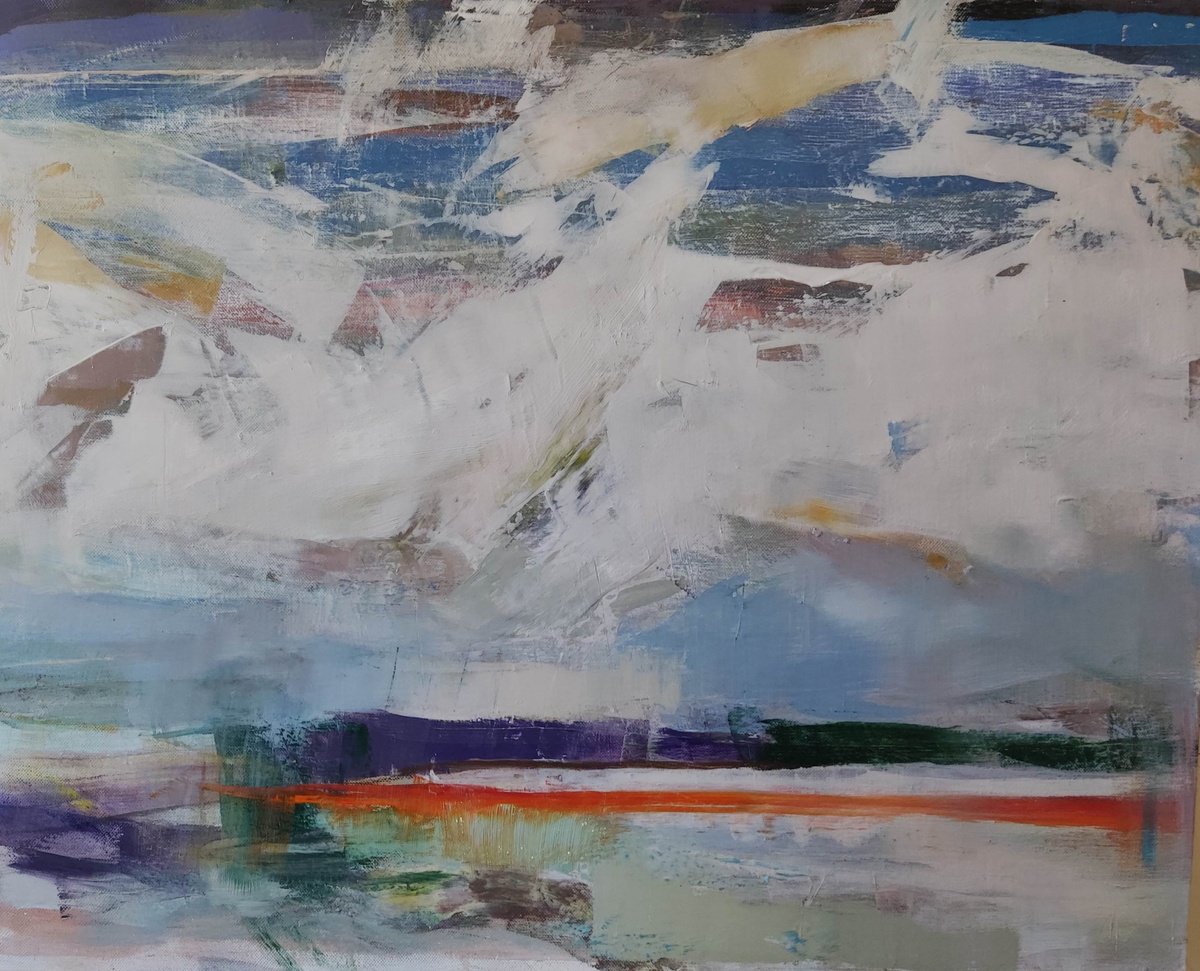 Expressive Landscape Acrylic Painting By Viktoria Shvoren, 39 X 31", Something Hidden In The Sky, Original Artwork