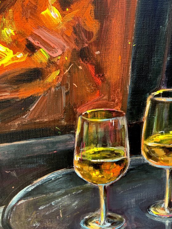 Wine by Fireplace