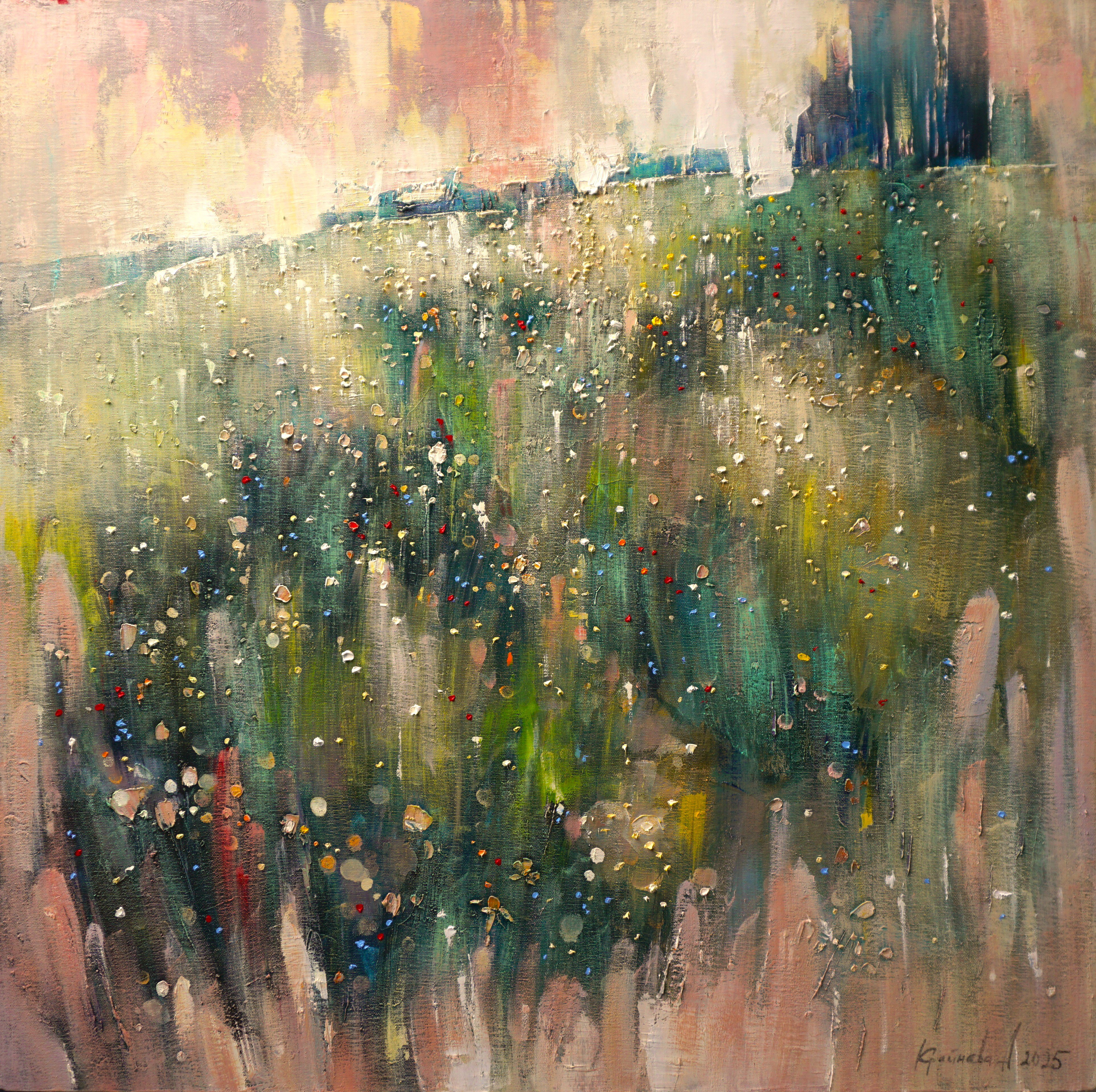 Impressionistic Landscape Oil Painting By Anastasiia Kraineva (Masniuk), 31 X 31, Wild Herbs, Original Artwork