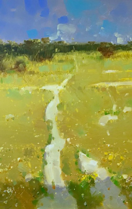 Meadow, Landscape oil painting, One of a kind, Signed, Handmade artwork by Vahe Yeremyan