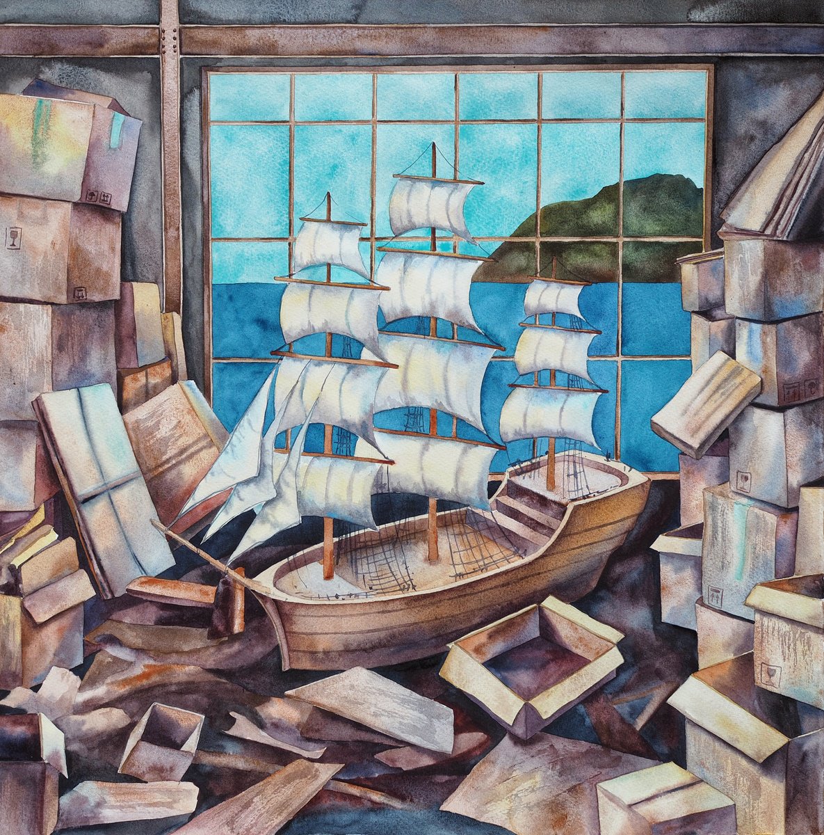 Impressionistic Watercolour , Out Of The Boxes By Delnara El, 20 X 20, Artwork For Sale On Artfinder
