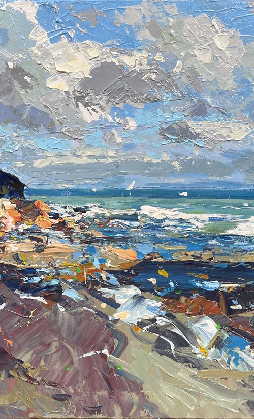 Modern Beach Oil Painting on Canvas by Agostino Veroni