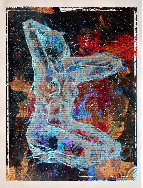 Nude Pose 11 - Collage Art on Large Real English Dictionary Vintage Book Page by Jakub DK - JAKUB D KRZEWNIAK
