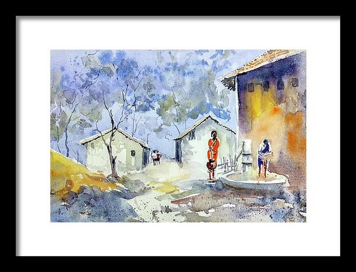 Impressionistic Landscape Watercolour By Asha Shenoy, 14 X 10, An Indian Village In The Dawn, Original Artwork