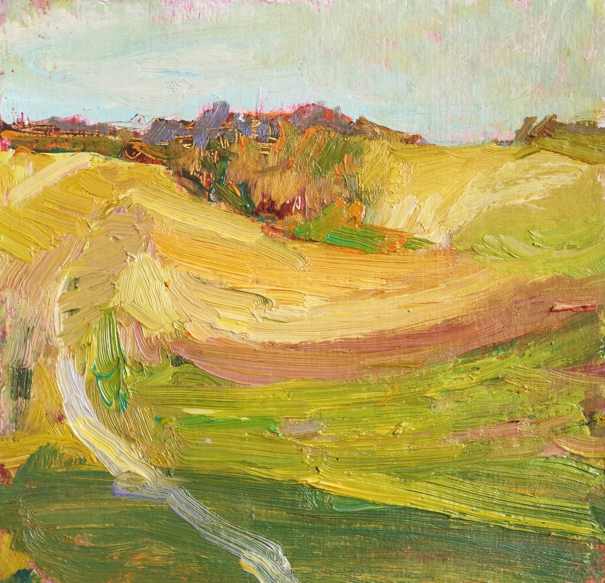 Impressionistic Landscape Oil Painting By Olga Samar, 6 X 6", Summer Etude, Original Artwork