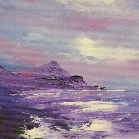 Storms end, purple seascape painting