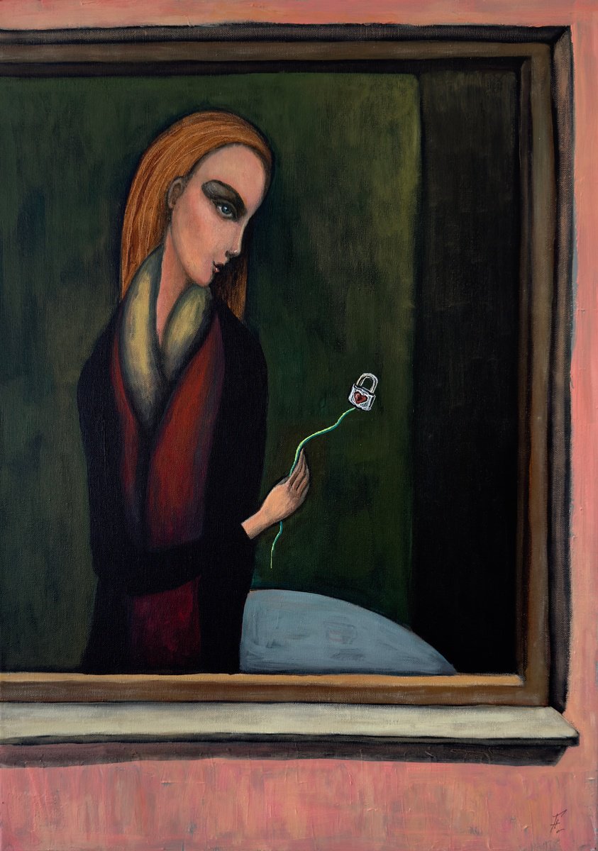 Surrealistic Portrait Acrylic Painting By Nikola Gulev, 20 X 28", "Longing", Original Artwork