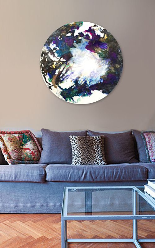 Escape, 90 x 90cm, circle canvas art for the Home, Hallway, Office, Shop, Restaurant or Hotel by Corinne Natel