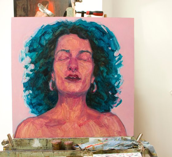 pop pink portrait of a woman