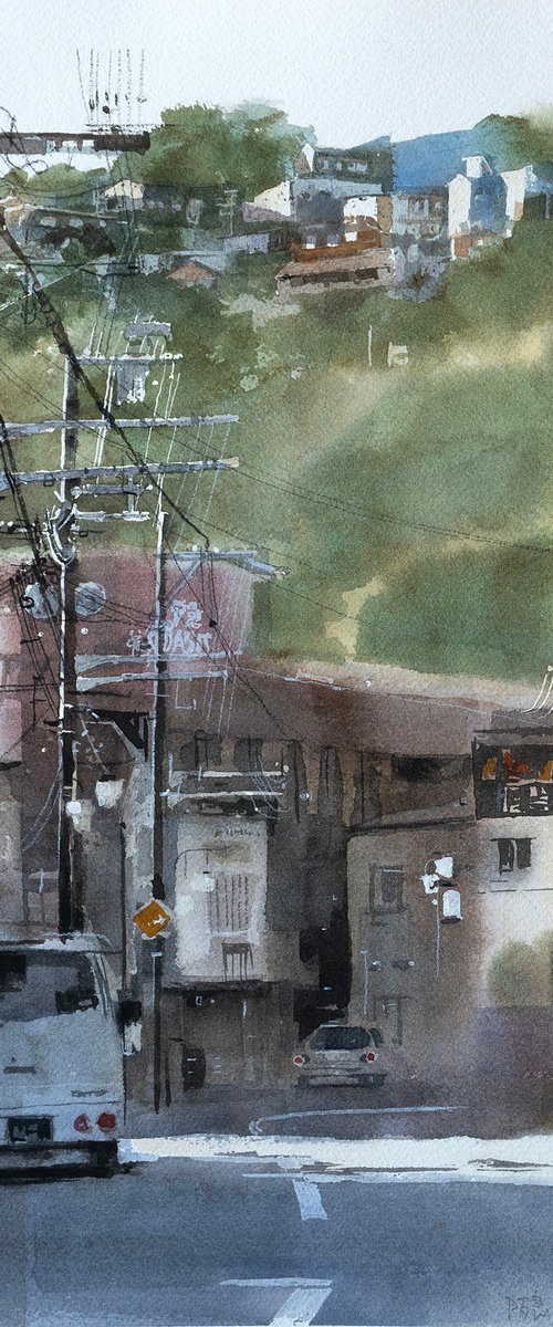 Hillside Neighborhood and Power Lines by Masato Watanabe
