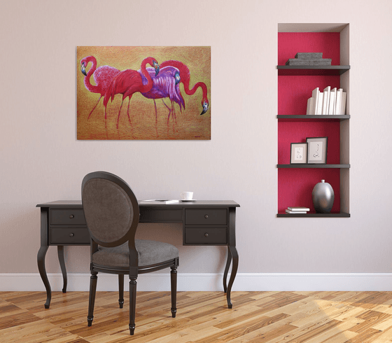 Flamingo on Gold -Blazing Gradient