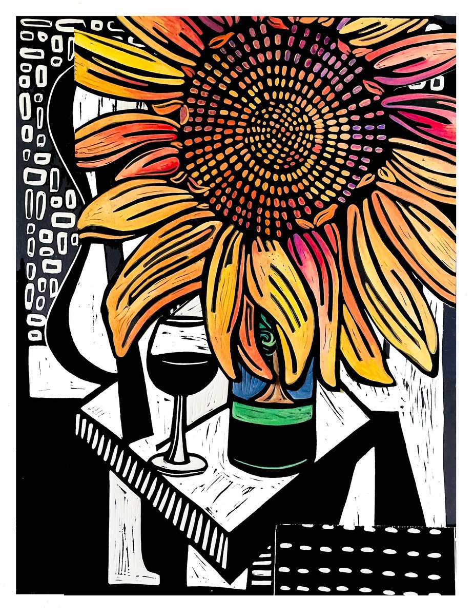Sunflower in a Wine Bottle by Laurel Macdonald