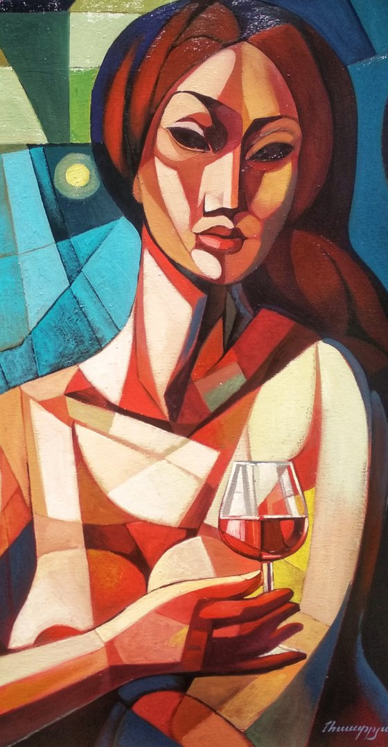 Night romanticism (60x80cm, cubism, oil painting, ready to hang)