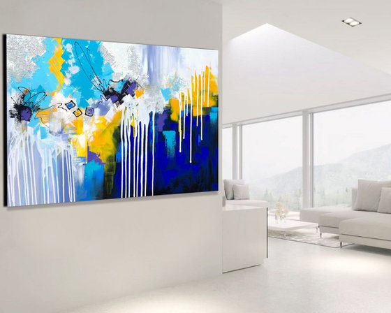 Blue Connection- XL LARGE, MODERN, ABSTRACT ART – EXPRESSIONS OF ENERGY AND LIGHT. READY TO HANG!