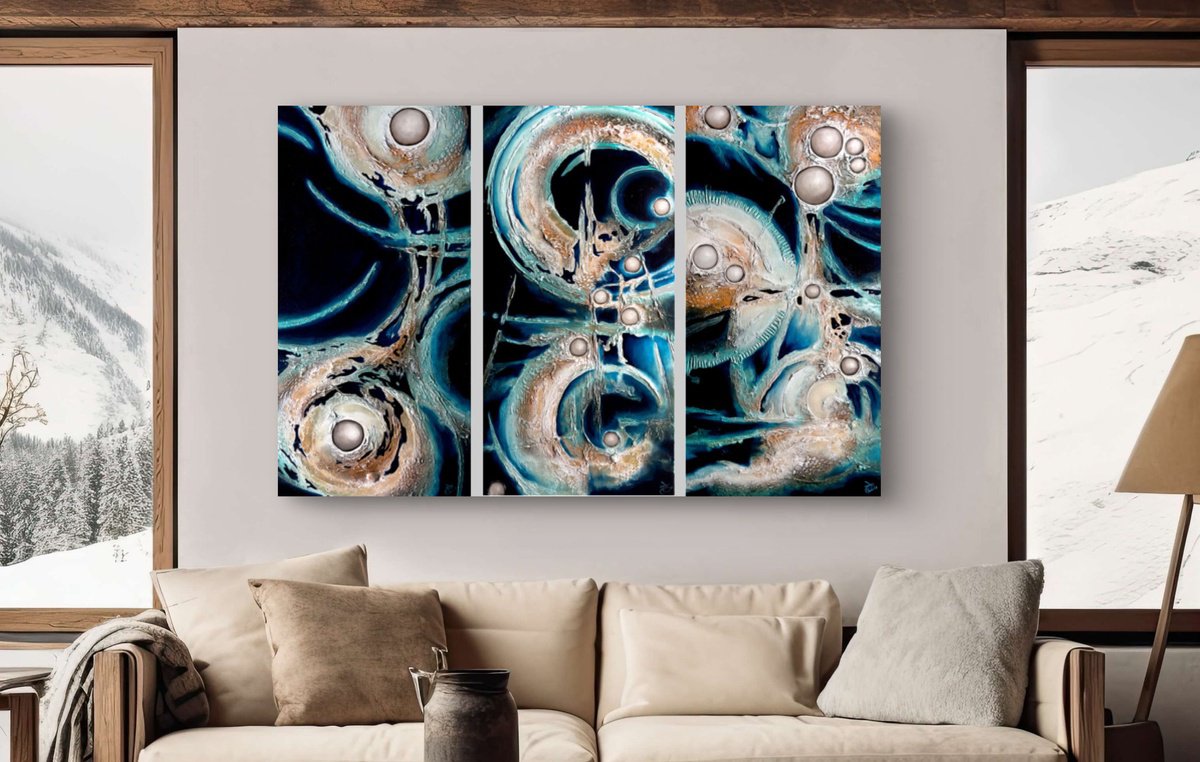 Organic Abstract Painting By Jakub Jecminek, 59 X 39, Phases Of Creation - Triptych, Original Artwork