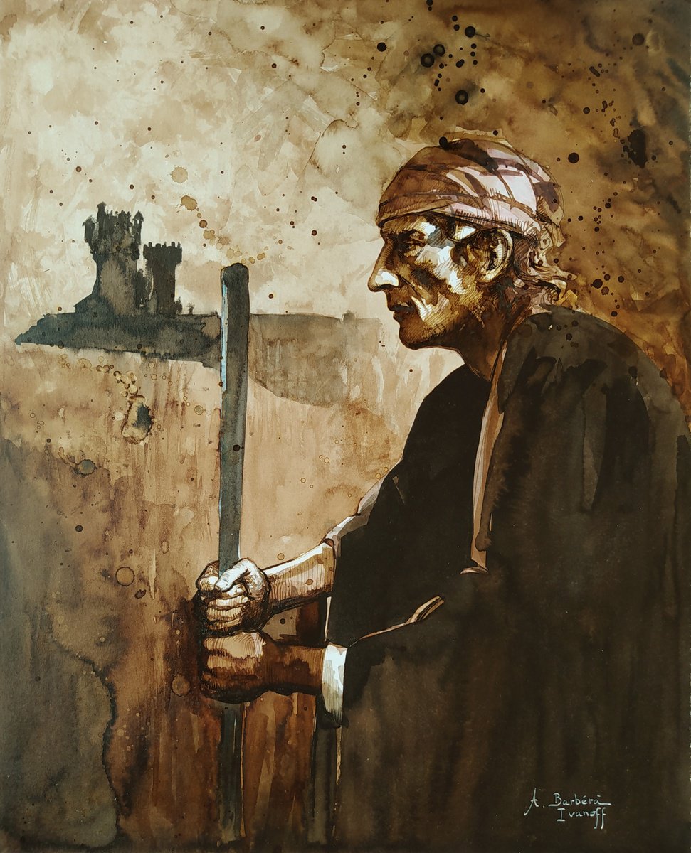 Expressive Portrait Ink Drawing By Alexandre Barbera-Ivanoff, 16 X 20, Solidor, Original Artwork