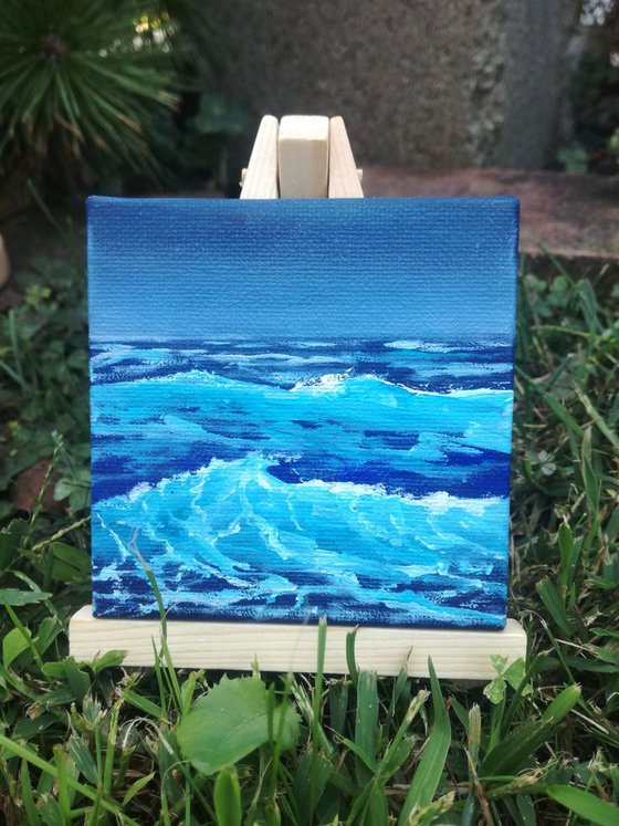 Miniature wave seascape #33 - Easel included