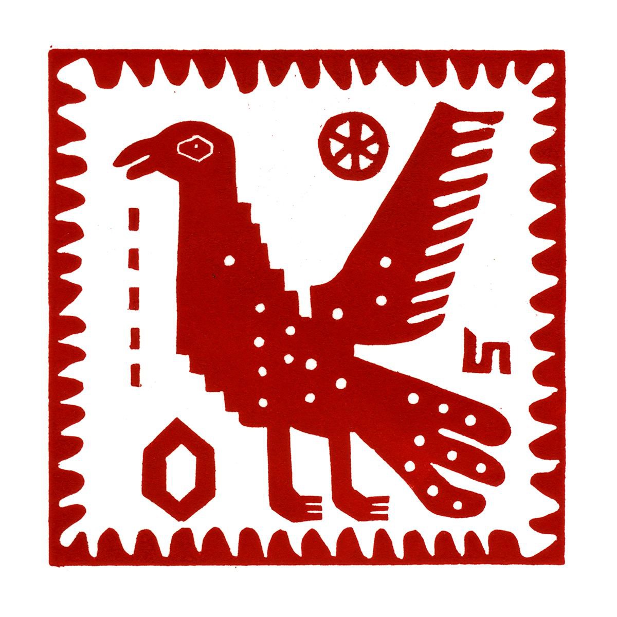Peru Standing Bird Linocut Hand Pulled Original Relief Print Edition of 30 by Catherine Cronin