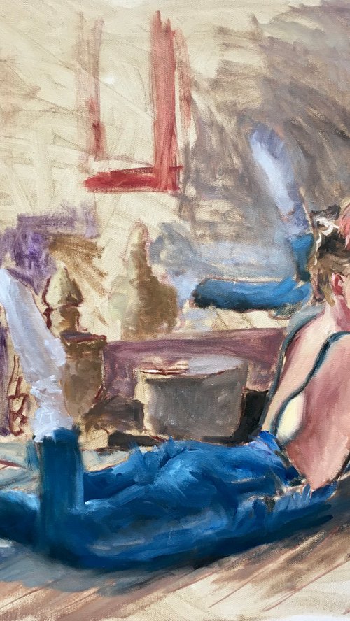 Model At an artist studio, oil painting by Leo Khomich