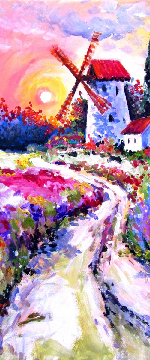 Flowers field with mill by Kovács Anna Brigitta