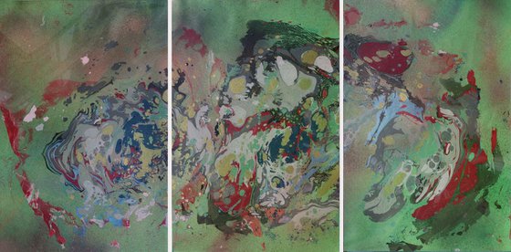 Set of 3 Fluid abstract original paintings on carton - 18J053