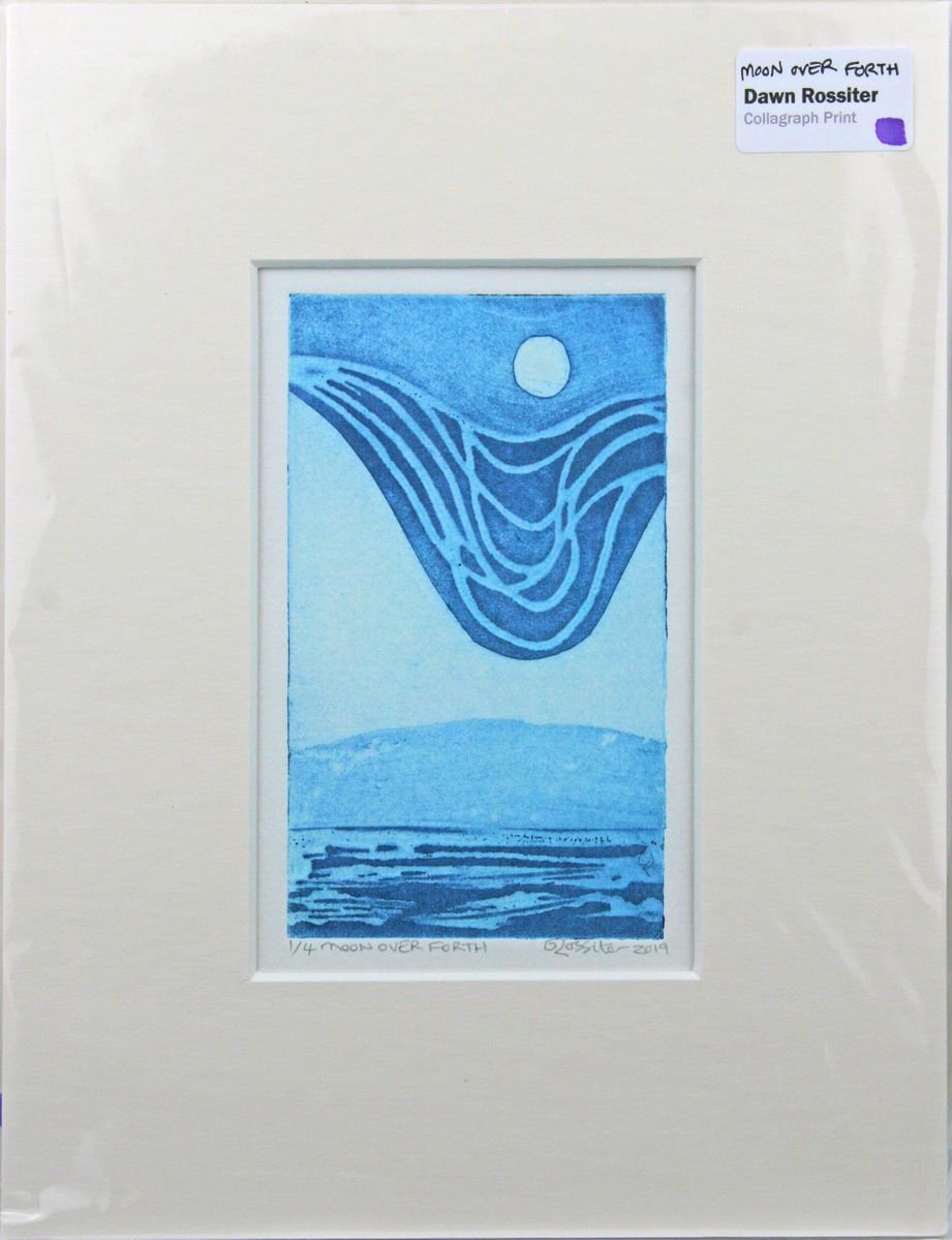 Moon Over Forth Mounted Limited Edition Collagraph Print by Dawn Rossiter