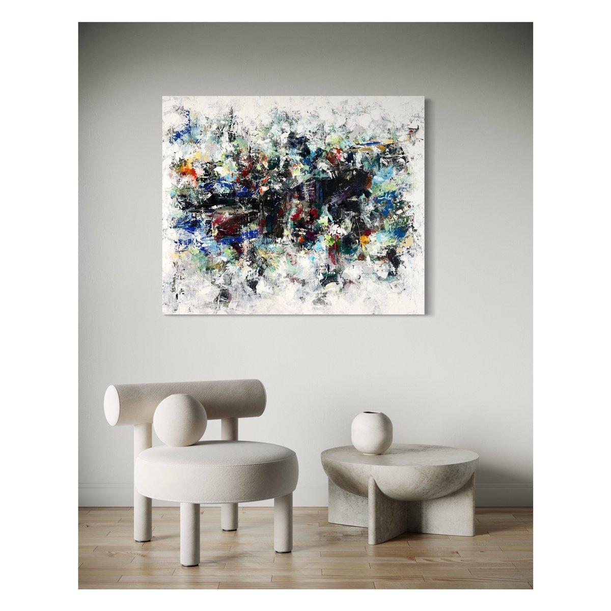 Abstract Acrylic Painting By Maria Esmar, 47 X 39", Still Sounds, Original Artwork