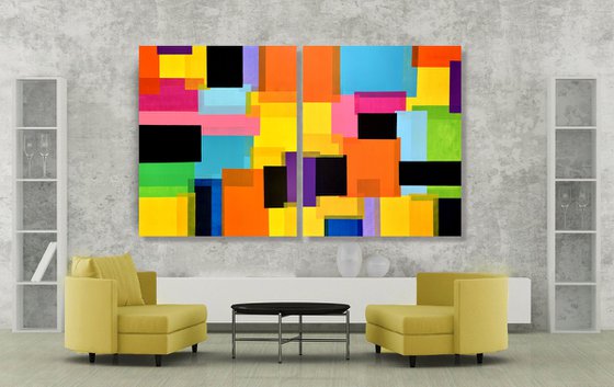 High Hopes - SET OF 2 LARGE, ABSTRACT, MODERN, COLORFUL, CONTEMPORARY  PAINTINGS (DIPTYCH). READY TO HANG!