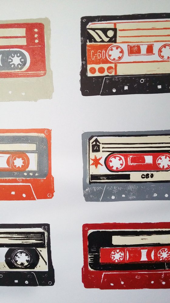 Linocut cassette tapes #63