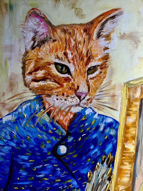 Cat La Van Gogh. Version of famous self portrait of Vincent Van Gogh.