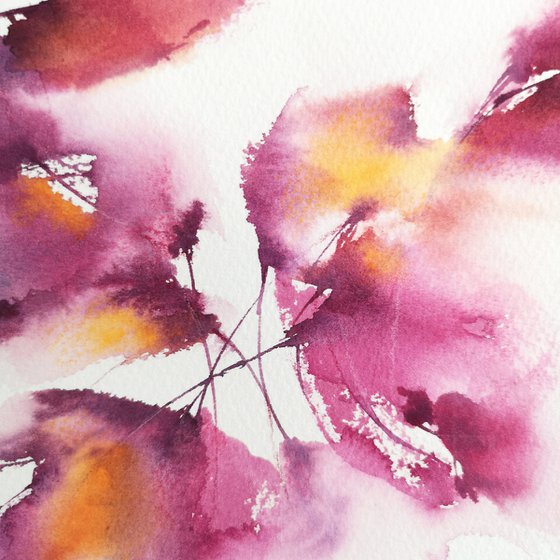 Abstract purple flower painting, small square art