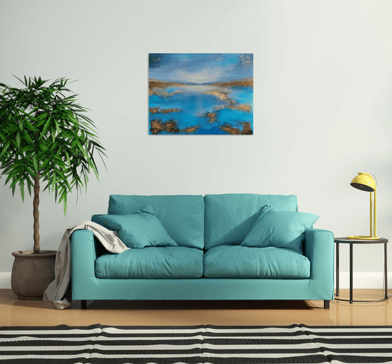 A XL large beautiful modern semi-abstract  seascape painting "Peace"