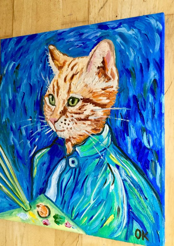 Cat La Vincent Van Gogh modern oil painting for cat lovers