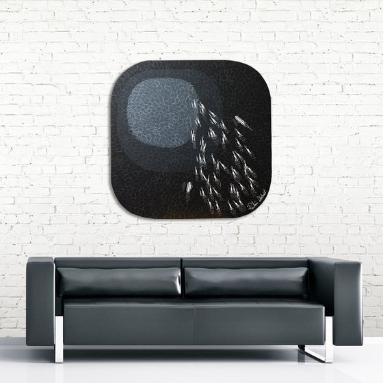 Swimmers 331 in black and grey sea abstract art ready to hang