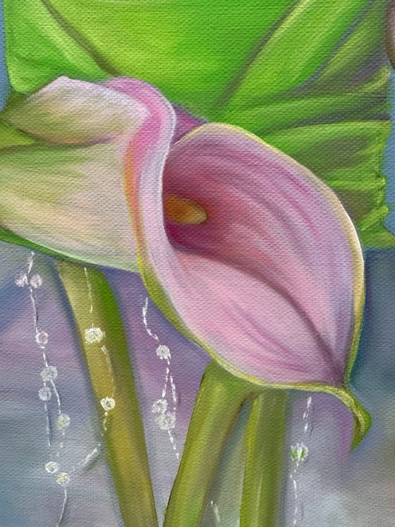 With calla lilies