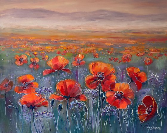 Red Poppies On The Field Oil Painting Oil Painting By Mary Voloshyna Artfinder