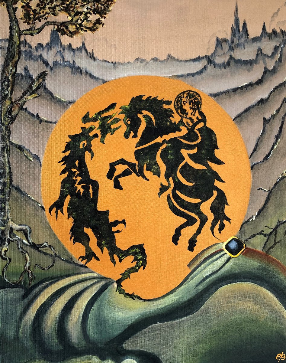 Impressionistic Portrait Acrylic Painting By Lena Smirnova, 16 X 20", St. George And The Dragon, Original Artwork