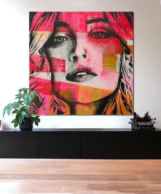 XL Portrait Painting - Pop Song - Pink Pop Art - 150x150cm - Ronald Hunter - 05J