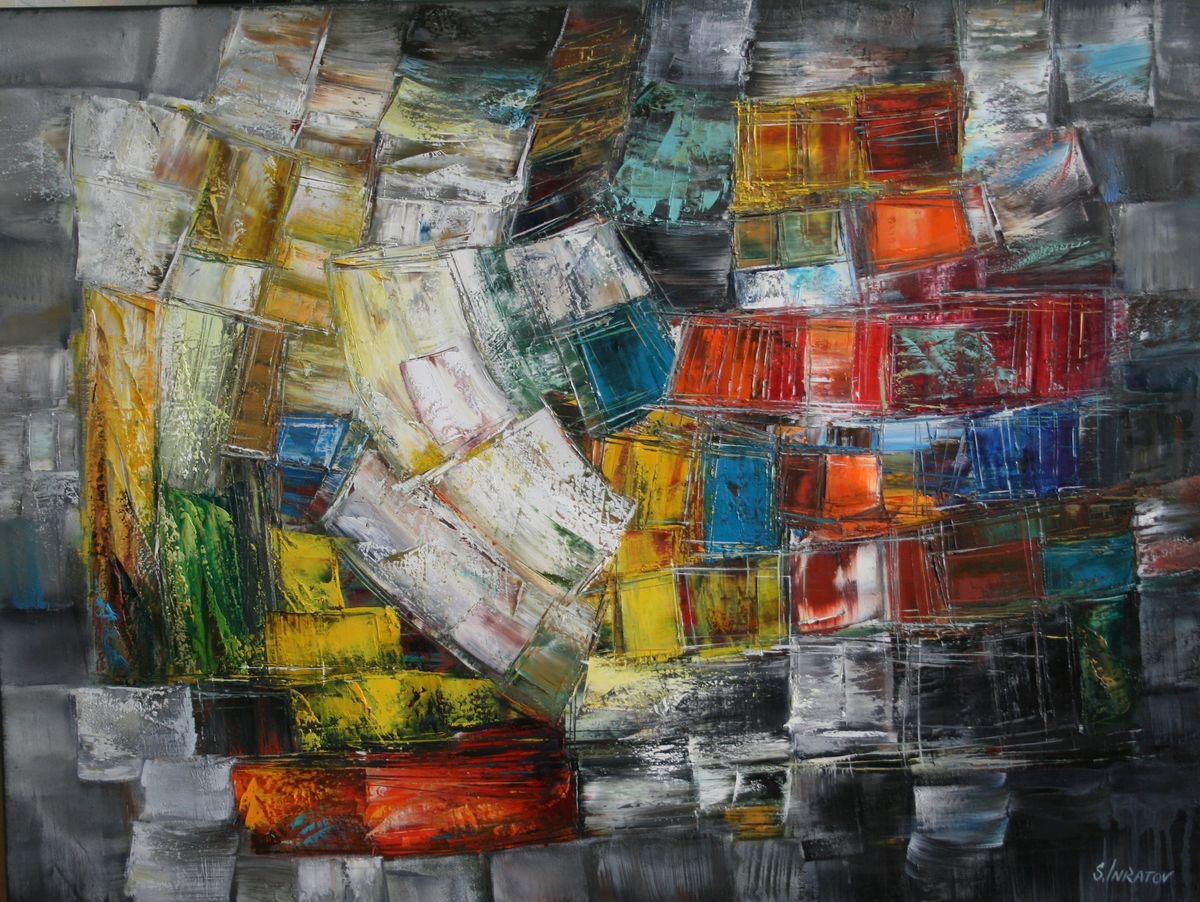 Abstract Oil Painting By Sergei Inkatov, 31 X 24", Expectancy, Original Artwork