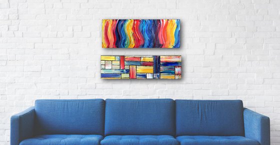 "The Bubble Gum Variations" - FREE WORLDWIDE SHIPPING + Save As A Series - Original PMS Abstract Diptych Oil Paintings On Recycled Wood - 26" x 16.5"