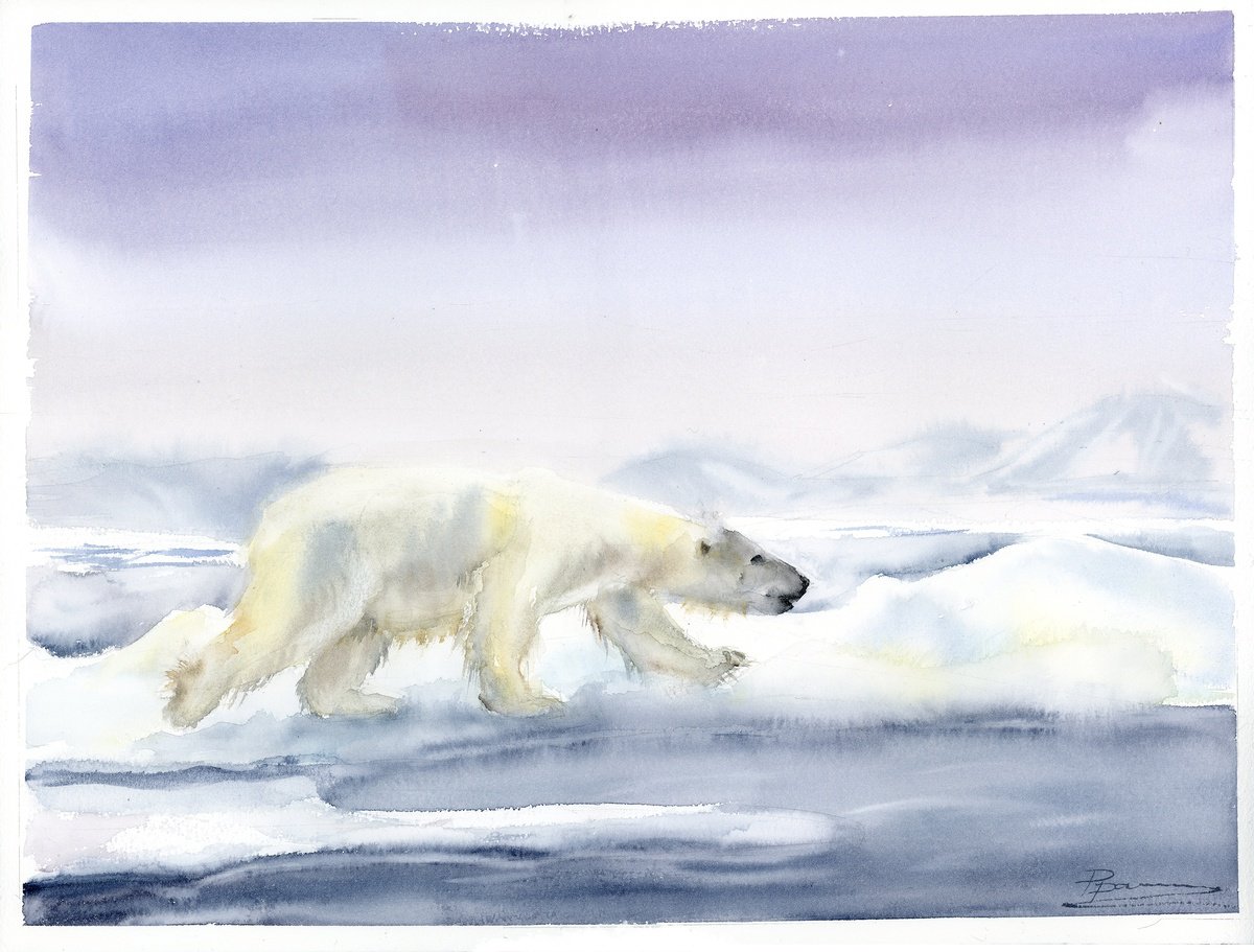 Impressionistic Animal Watercolour By Olga Tchefranov (Shefranov), 16 X 12", Polar Bear